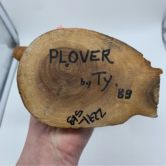 Vintage Carved Wood Bird Figurine Signed Plover By Ty 1989 - Picture 5 of 5